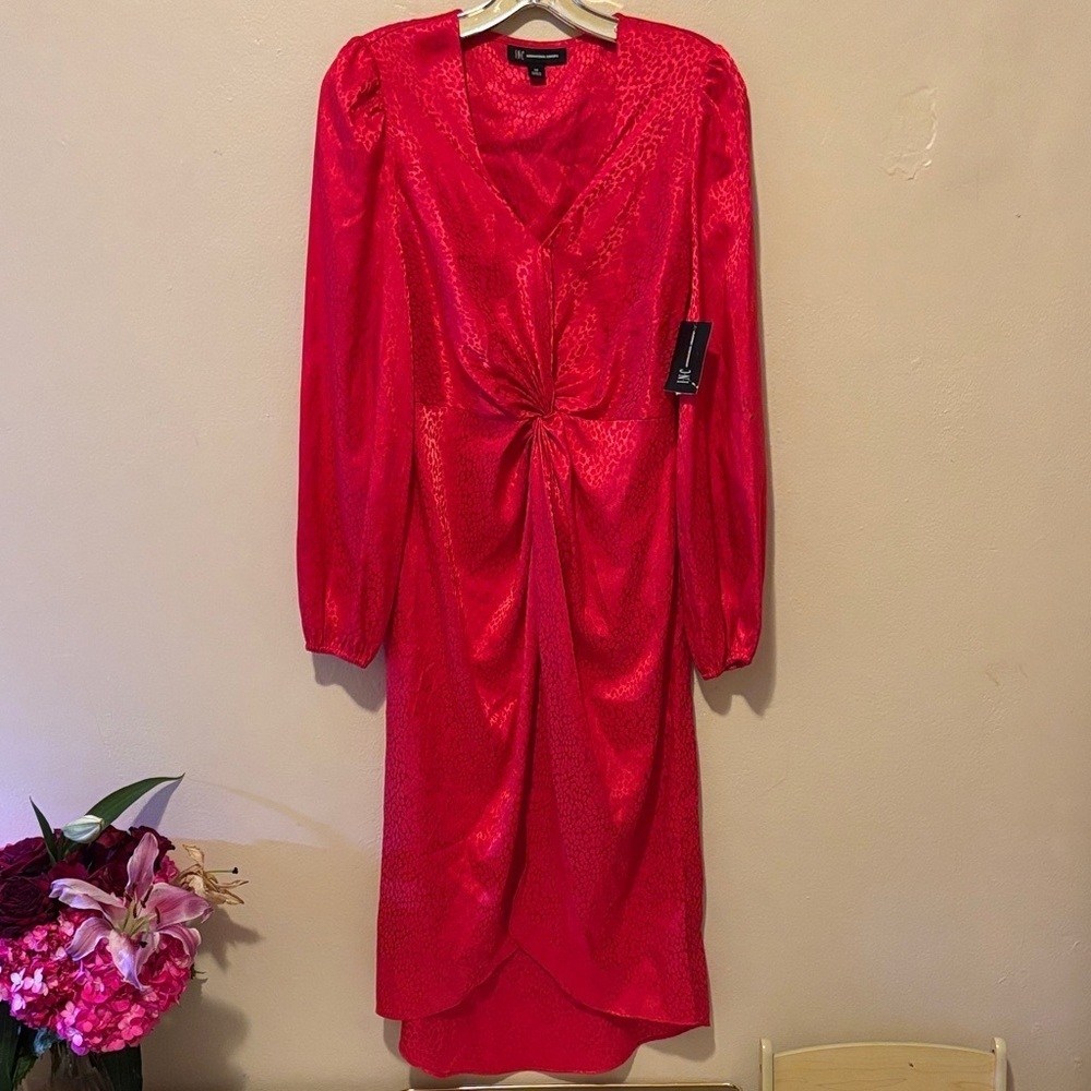 INC International Concepts Red Long Sleeve Dress